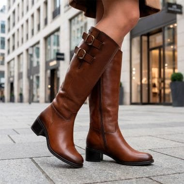 bota camport senhora em pele cano alto castanha