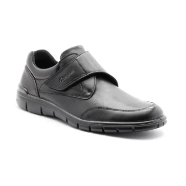 Sapato Velcro Homem Camport em Pele Preto com sola confortável e ajuste fácil