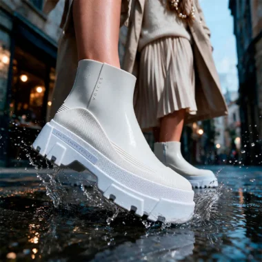 Bota de Água Ana Hickmann Voices branca impermeável com sola robusta e design moderno