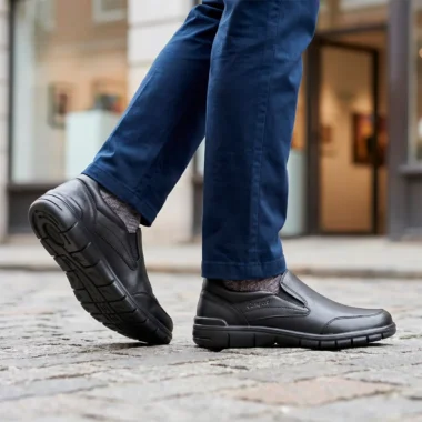 sapato slip on camport em pele preta