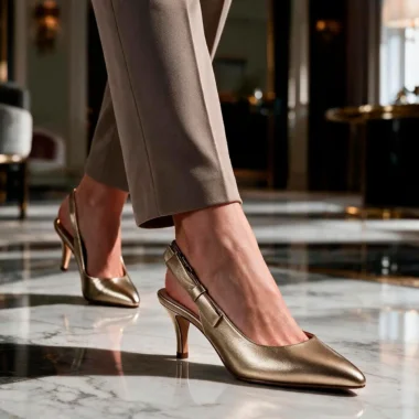 Slingback em pele Parodi com salto de 5 cm e laço