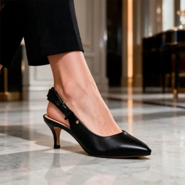 Slingback de salto baixo Parodi Stiletto em pele com laço