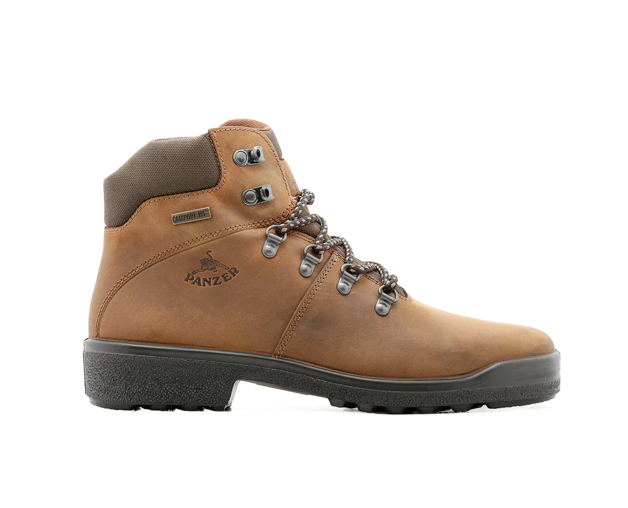 Bota Camport Panzer em pele castanha vista lateral Bota Camport Panzer em pele castanha vista lateral