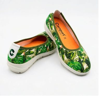 sabrina tropical camport tecido verde, sabrina senhora tecido estampado verde, detalhe padrão tropical verde camport, sabrina leve conforto senhora