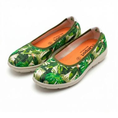 sabrina tropical camport tecido verde, sabrina senhora tecido estampado verde, detalhe padrão tropical verde camport, sabrina leve conforto senhora