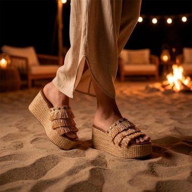 sandálias cunha senhora em palha com franjas fendi