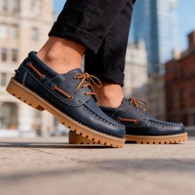 sapato náutico em pele azul homem
