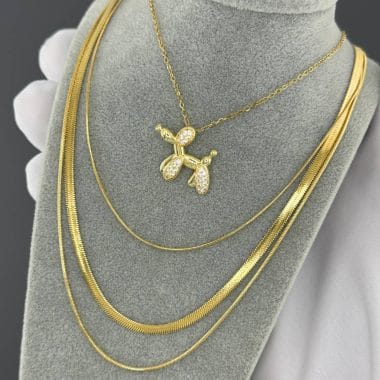 colar cão banhado a ouro 18k com zirconias dourado senhora