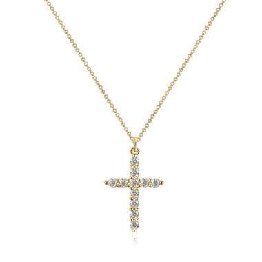 colar cruz ouro 18k banhado com zircónias elegante para senhora