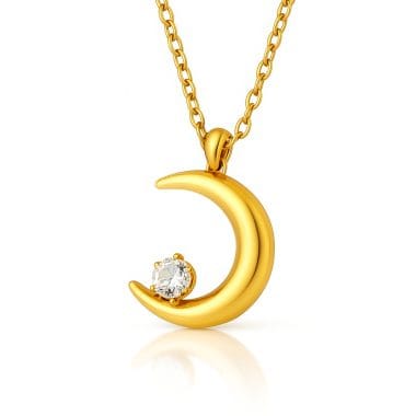 colar lua banhado a ouro 18k com zirconia elegante para senhora