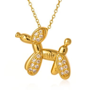colar cão banhado a ouro 18k com zirconias dourado senhora