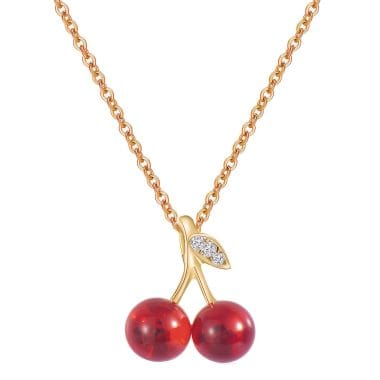 colar cerejas ouro 18k banhado a ouro com pendente vermelho