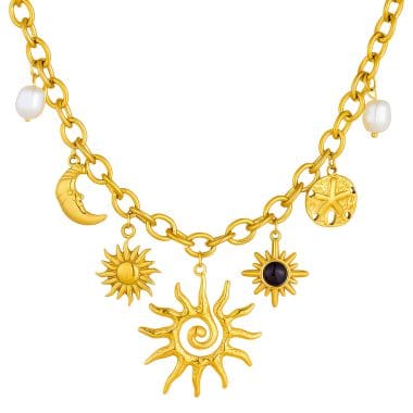 colar sol e lua ouro 18k senhora banhado a ouro elegante