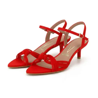 sandália salto fino vermelho Vizzano 4,5 cm com tiras e nó