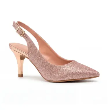 Slingback ouro rosado Vizzano brilhante com salto médio elegante