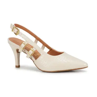 Slingback verniz croco Vizzano off white com salto médio elegante