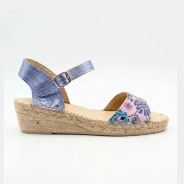 Sandálias Alpercatas Florais com Cunha Confortáveis Roxas | Senhora Ana Gabi