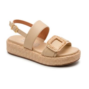 Sandália plataforma palhinha Vizzano bege com fivela decorativa