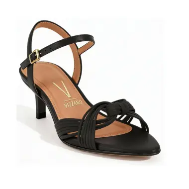 sandália salto fino preto Vizzano 4,5 cm com tiras e nó