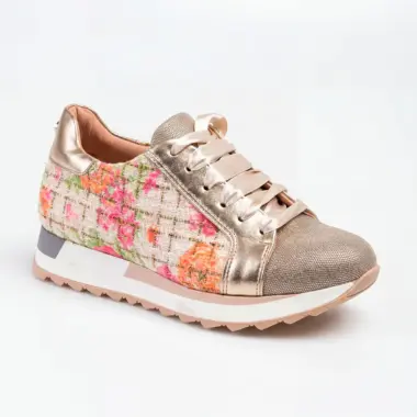 ténis Pollini dourado floral feminino elegante e confortável