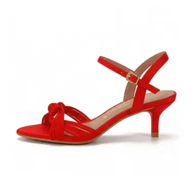 sandália salto fino vermelho Vizzano 4,5 cm com tiras e nó