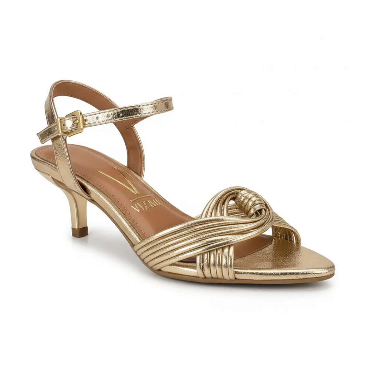 sandalia-dourada-vizzano-lateral.jpg sandália salto fino dourado Vizzano 4,5 cm com tiras e nó