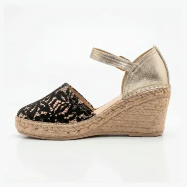 alpercatas com cunha renda preta