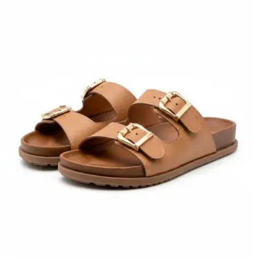 slide camel senhora com duas fivelas douradas