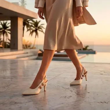 Slingback verniz croco Vizzano off white com salto médio elegante