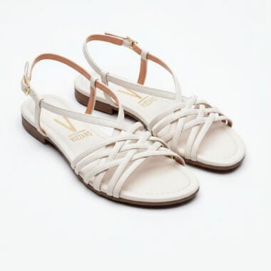 Sandália rasteira de tiras branca Vizzano