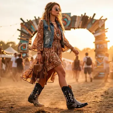 Botas cowboy femininas bordadas em pele para mulher vista lateral