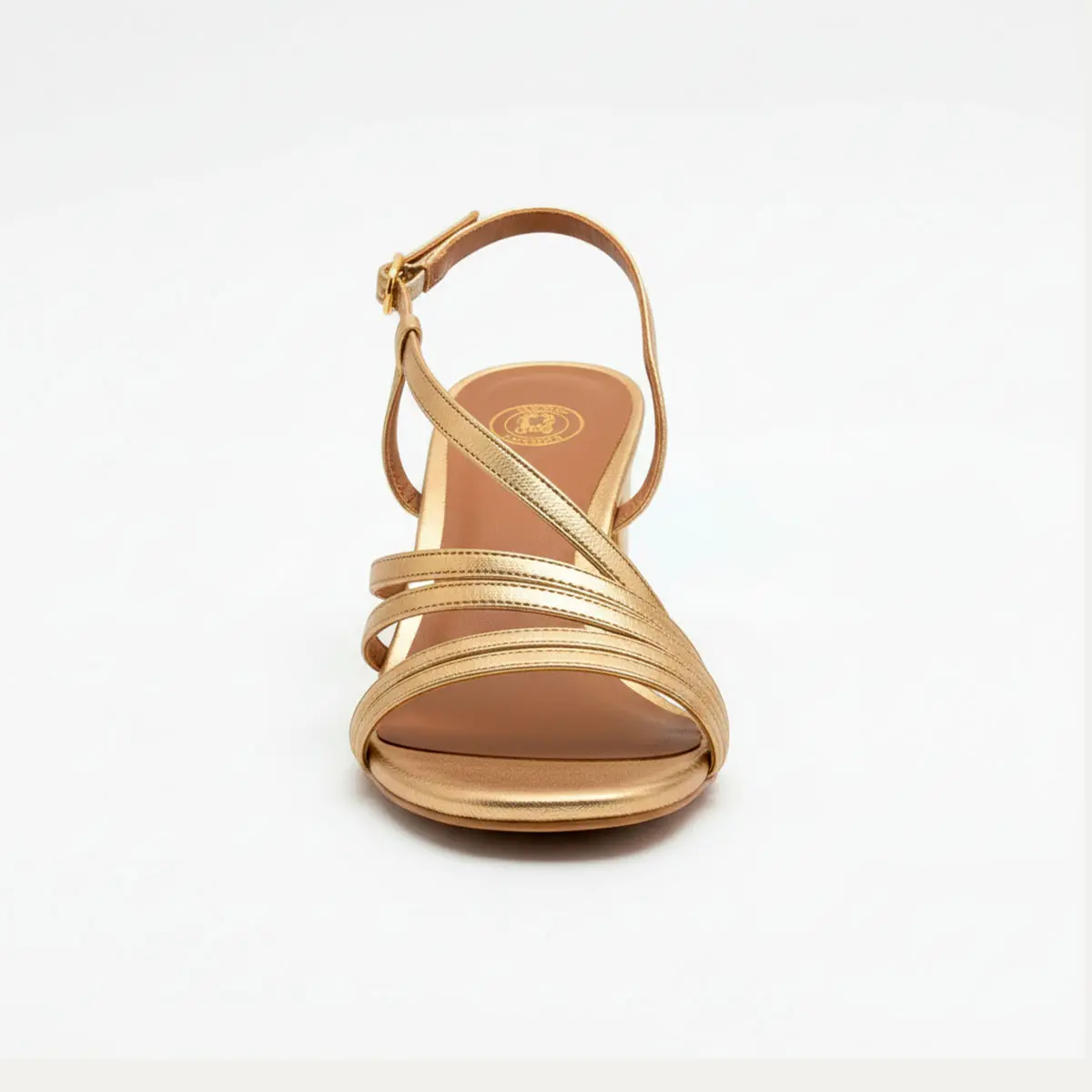 3jpg Sandália em pele dourada Hupa Shoes com salto bloco e tiras elegantes