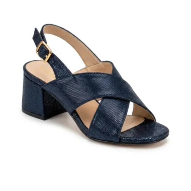 sandalia em pele senhora salto bloco 6 cm azul elegante