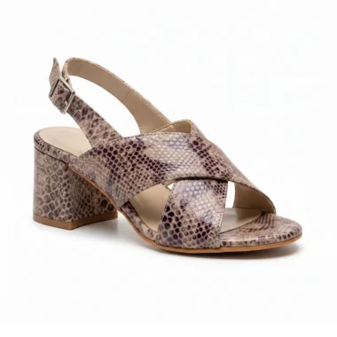 sandalia em pele senhora animal print salto largo elegante