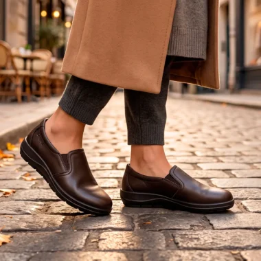 Sapato Pele Conforto Camport em pele genuína preta confortável e elegante para senhora