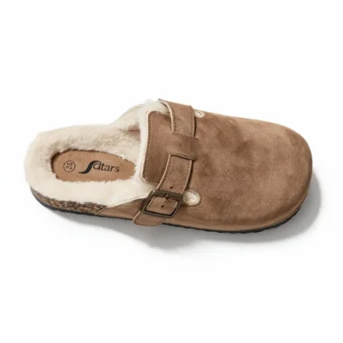chinelo com pelo senhora camel Cozy Buckle