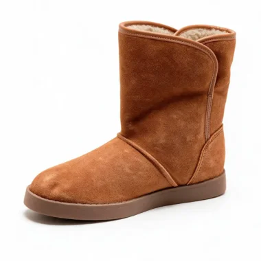 Botas Estilo UGG em Pele Camurça Cravo & Canela Cano Médio