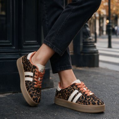 Mulher com Ténis Cravo Canela Animal Print
