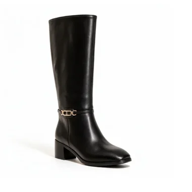 Bota Parodi Sunshine Emma em pele preta com detalhes dourados