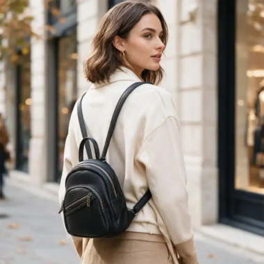 Mulher com mochila de senhora sintética